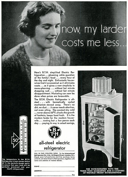 Advert for B. T. H. electric refrigerator 1931