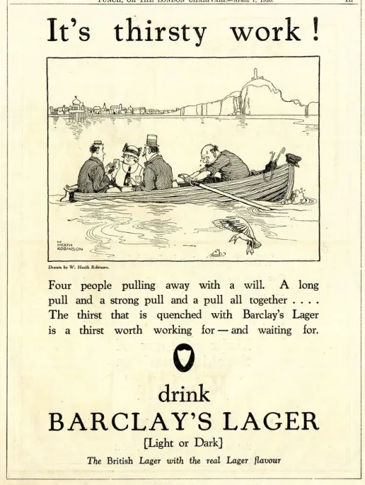 Framed Print : Advert, Barclays Lager - Its thirsty work Framed Print : Advert, Barclays Lager - Its thirsty work