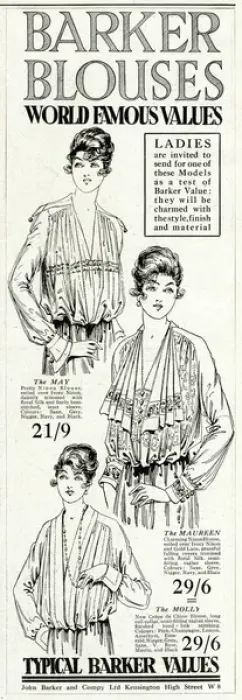 Framed Print : Advert for Barkers of Kensington blouses 1918 Framed Print : Advert for Barkers of Kensington blouses 1918