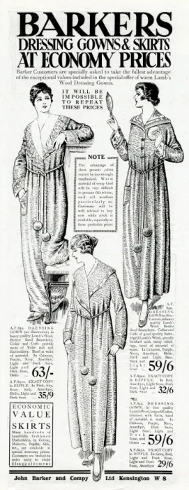 Framed Print : Advert for Barkers womens dressing gown and skirts 1918 Framed Print : Advert for Barkers womens dressing gown and skirts 1918