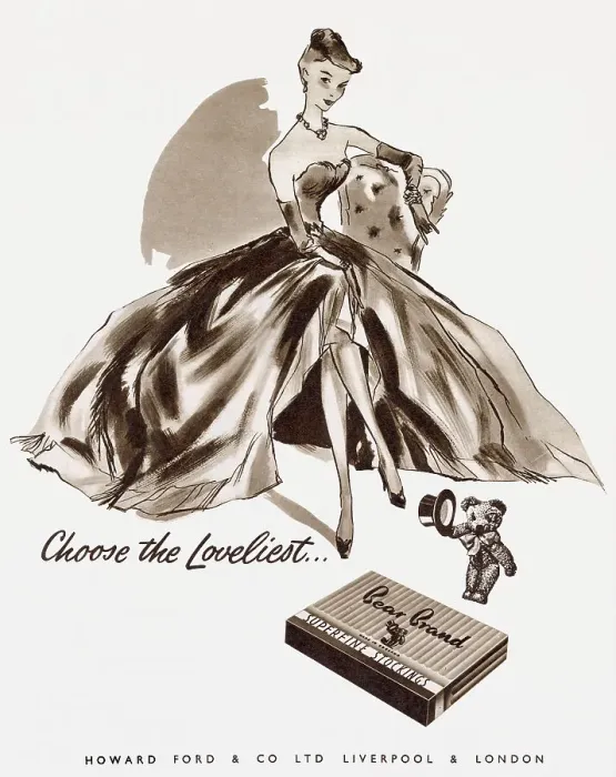 Framed Print : Advertisement for Bear Brand women's stockings. Date: 1954 Framed Print : Advertisement for Bear Brand women's stockings. Date: 1954
