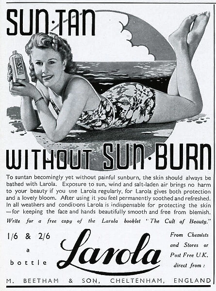 Advert for Beetham Larola suntan lotion 1940