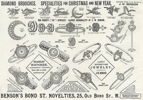 Advert for Bensons Christmas jewellery 1889