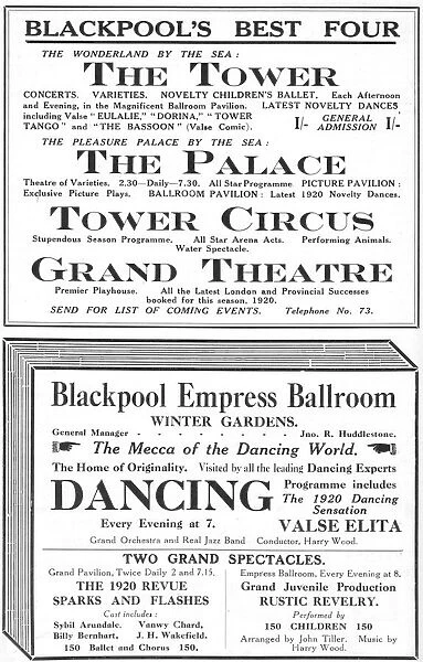 Advert for Blackpools attractions, 1920