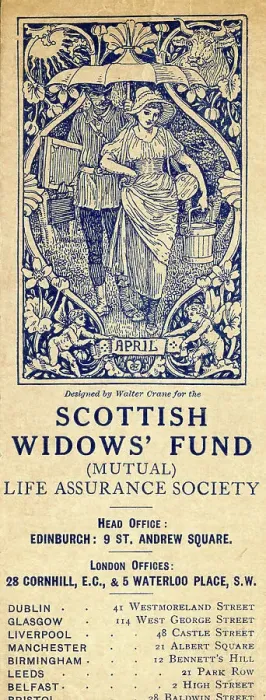 Framed Print : Advertising bookmark, April, designed by Walter Crane Framed Print : Advertising bookmark, April, designed by Walter Crane