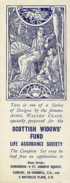 Advertising bookmark, July, designed by Walter Crane
