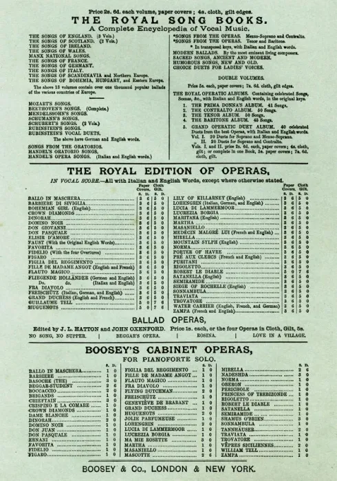 Framed Print : Advert, Boosey & Co, Song Books and Operas Framed Print : Advert, Boosey & Co, Song Books and Operas