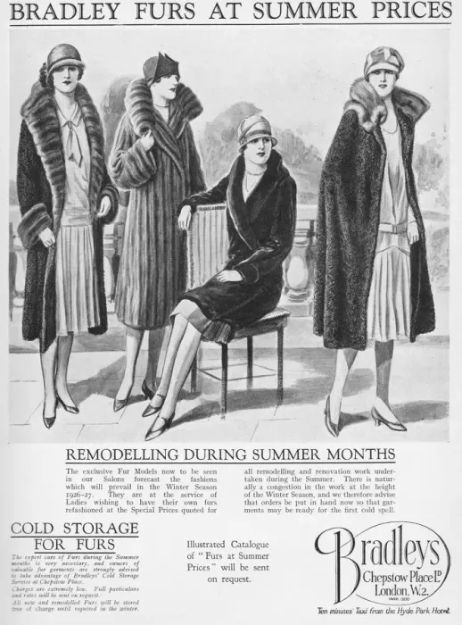 Framed Print : Advert for Bradleys fur coats, London, 1926 Framed Print : Advert for Bradleys fur coats, London, 1926