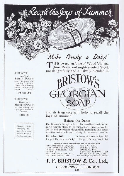 Advert for Bristows Georgian Soap, London, 1923
