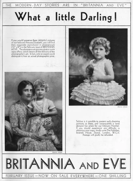 Framed Print : Advert for Britannia and Eve featuring Princess Elizabeth Framed Print : Advert for Britannia and Eve featuring Princess Elizabeth