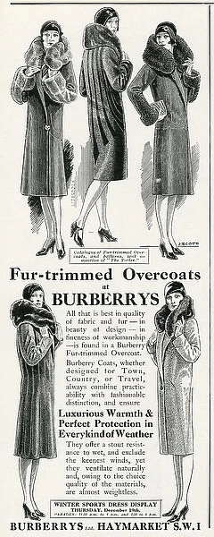 Advert for Burberry fur trimmed overcoats 1929