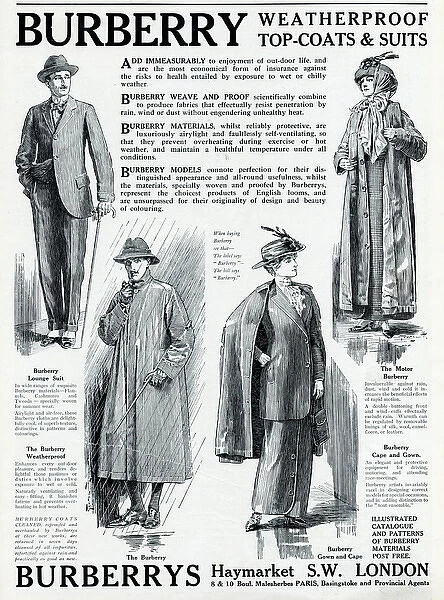 Advert for Burberry weatherproof top-coats and suits 1913