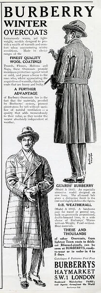 Advert for Burberry winter overcoats 1923