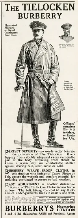 Framed Print : Advert for Burberrys tielocken trench coats 1916 Framed Print : Advert for Burberrys tielocken trench coats 1916