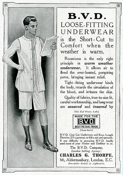Advert for BVD underwear for men 1914 For sale as Framed Prints