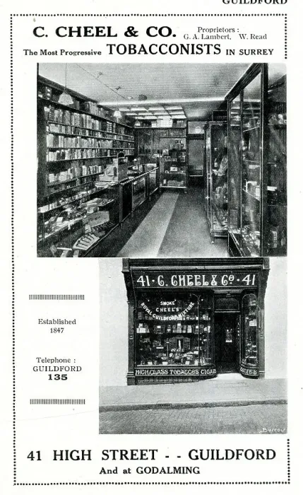 Framed Print : Advert for C Cheel & Co, Tobacconists, Guildford, Surrey Framed Print : Advert for C Cheel & Co, Tobacconists, Guildford, Surrey
