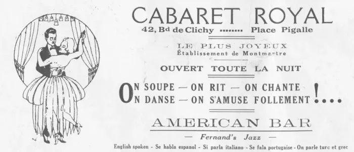 Framed Print : Advert for Cabaret Royal, 42 Blv de Clichy, Paris Date: 1920s Framed Print : Advert for Cabaret Royal, 42 Blv de Clichy, Paris Date: 1920s
