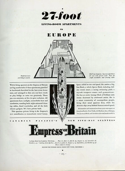 Advert, Canadian Pacific, Empress of Britain sailings