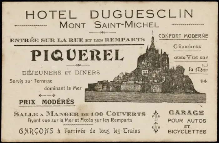 Framed Print : Advertising card for a Hotel on Mont St Michel, France Framed Print : Advertising card for a Hotel on Mont St Michel, France