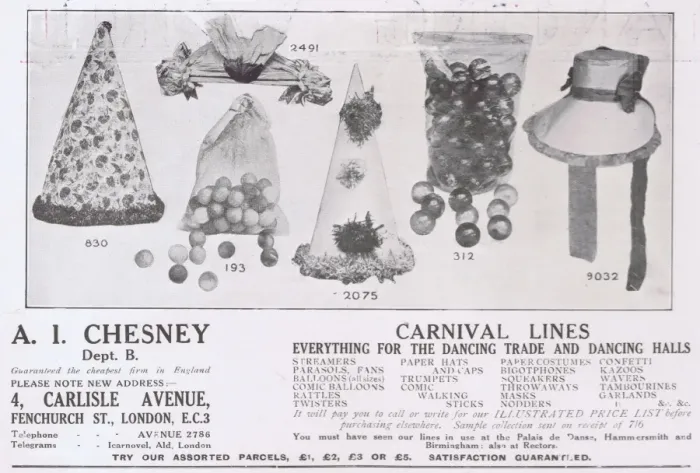 Framed Print : Advert for carnival lines by A. I. Chesney of London, 1921 Framed Print : Advert for carnival lines by A. I. Chesney of London, 1921