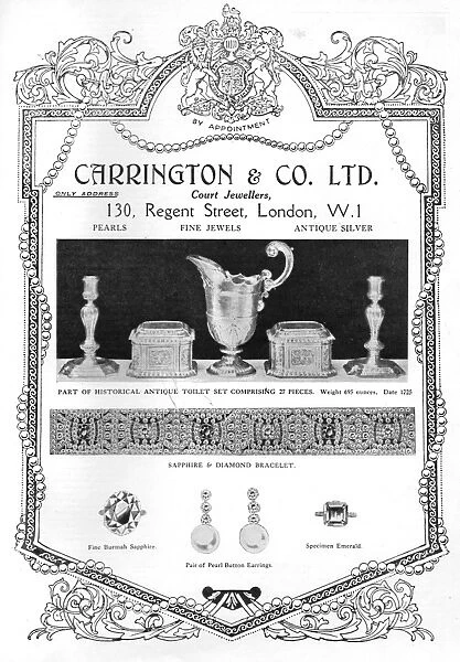 Advert for Carrington & Co Ltd, Court Jewellers, London, 192