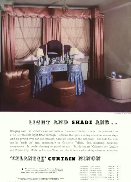 Framed Print : Advert for Celanese curtain ninon 1938