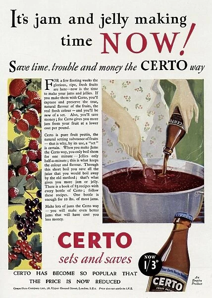 Advert for Certo for making home made Jam