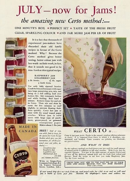 Advert for Certo for making home made Jam