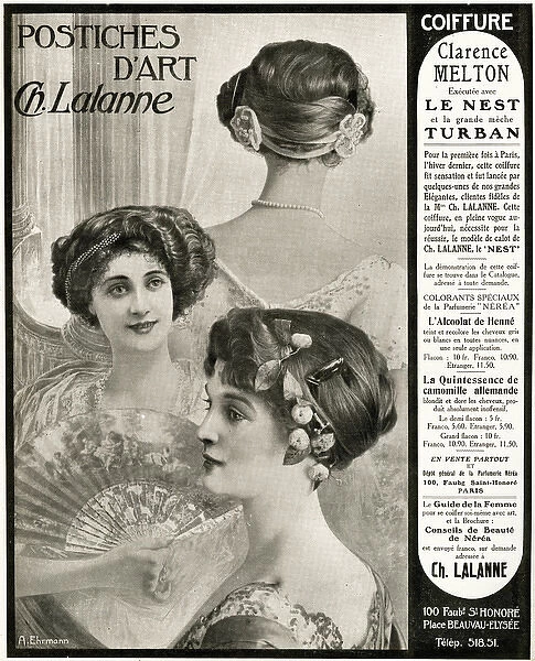Advert for Ch. Lalanne womens hairstyles 1909