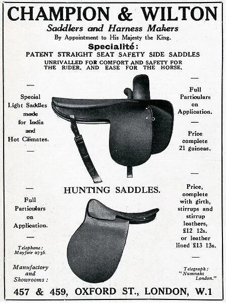 Advert for Champion & Wilson, saddlers & harness makers 1927