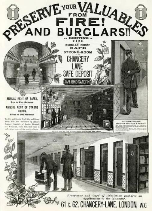 Framed Print : Advert for Chancery Lane safe deposit 1886 Framed Print : Advert for Chancery Lane safe deposit 1886