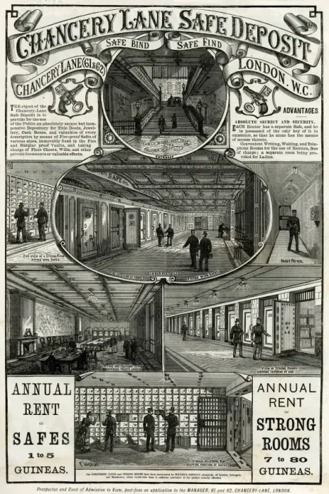 Framed Print : Advert for Chancery Lane safe deposit 1886 Framed Print : Advert for Chancery Lane safe deposit 1886