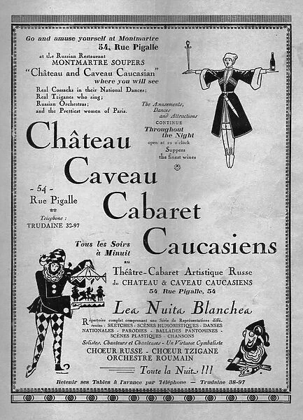 Advert for Chateau Caveau Cabaret Caucasiens Date: 1920s