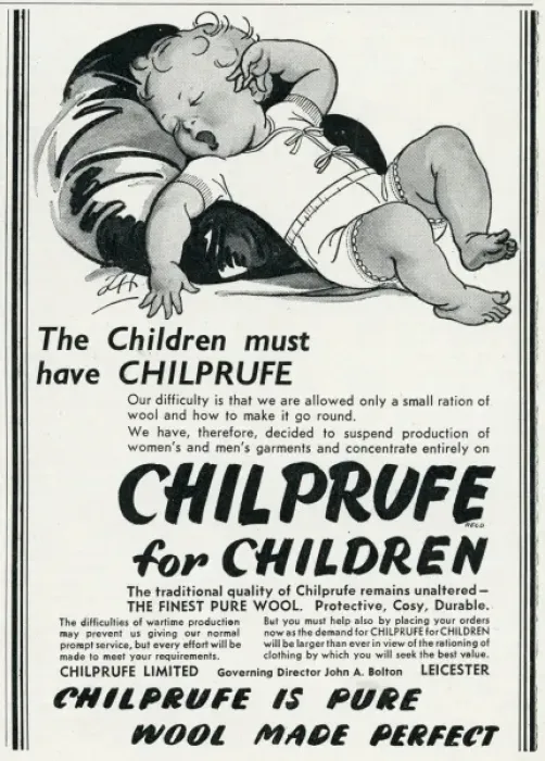 Framed Print : Advert for Chilprufe wool underwear for children 1941 Framed Print : Advert for Chilprufe wool underwear for children 1941