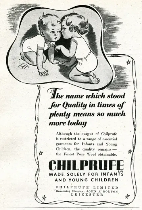 Framed Print : Advert for Chilprufe wool underwear for children 1943 Framed Print : Advert for Chilprufe wool underwear for children 1943