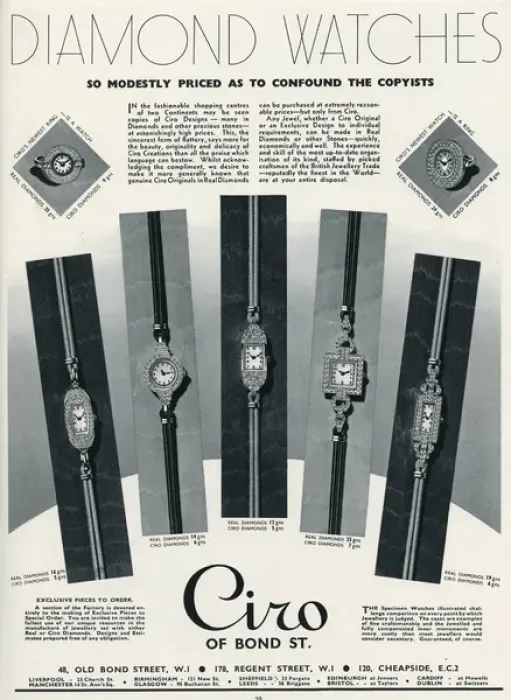Framed Print : Advert for Ciro diamond watches 1936