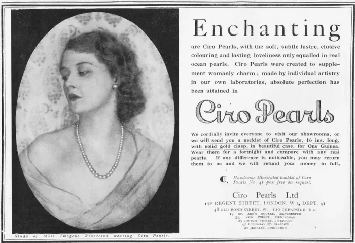 Framed Print : Advert for Ciro Pearls, with portrait of Imogene Robertson Framed Print : Advert for Ciro Pearls, with portrait of Imogene Robertson