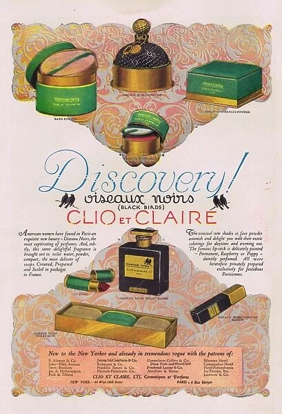 Advert for Clio and Claires Oiseaux Noirs perfume and tiole