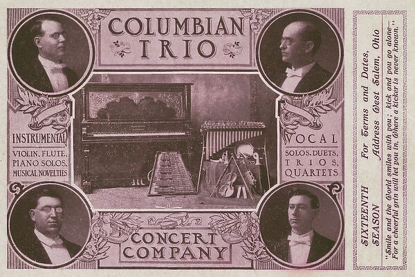 Advert for Columbian Trio Concert Company, Ohio, USA