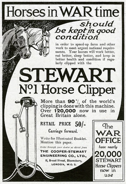 Advert for Copper-Stewart horse clipper 1918