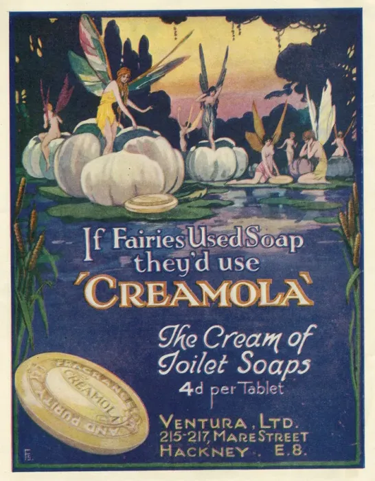 Framed Print : Advertisement for Creamola toilet soaps, manufactured by Ventura Ltd of Mare Street Framed Print : Advertisement for Creamola toilet soaps, manufactured by Ventura Ltd of Mare Street