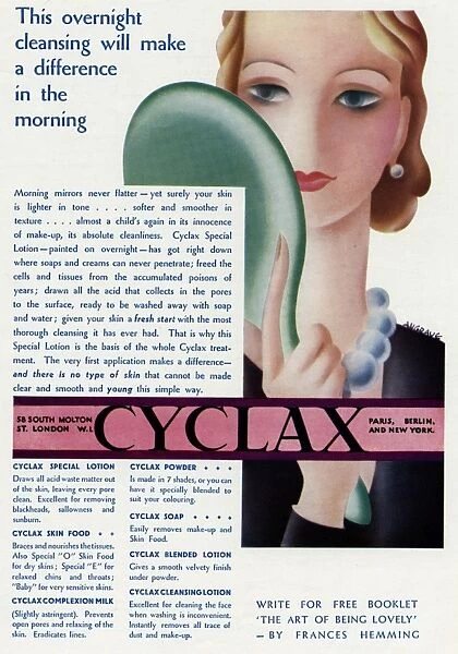 Advert for Cyclax cleansing lotion 1931