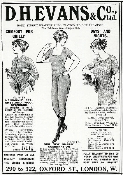 Advert for D. H Evans & Co womens undergarments 1912