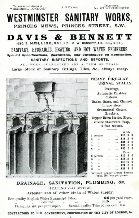 Framed Print : Advert, Davis & Bennett, heavy fireclay urinal stalls Framed Print : Advert, Davis & Bennett, heavy fireclay urinal stalls