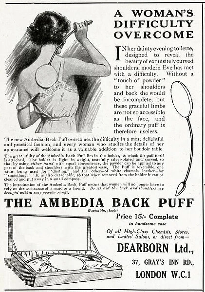 Advert for Dearborn Ltd, the Ambedia Back Puff 1922