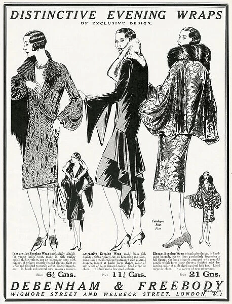 Advert for Debenham & Freebody evening wraps 1929