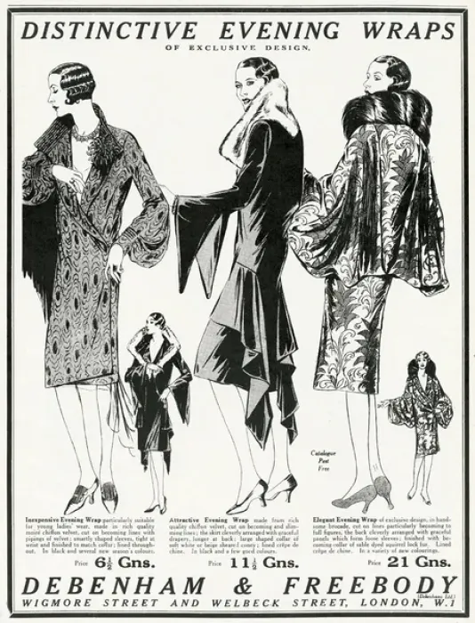 Framed Print : Advert for Debenham & Freebody evening wraps 1929 Framed Print : Advert for Debenham & Freebody evening wraps 1929