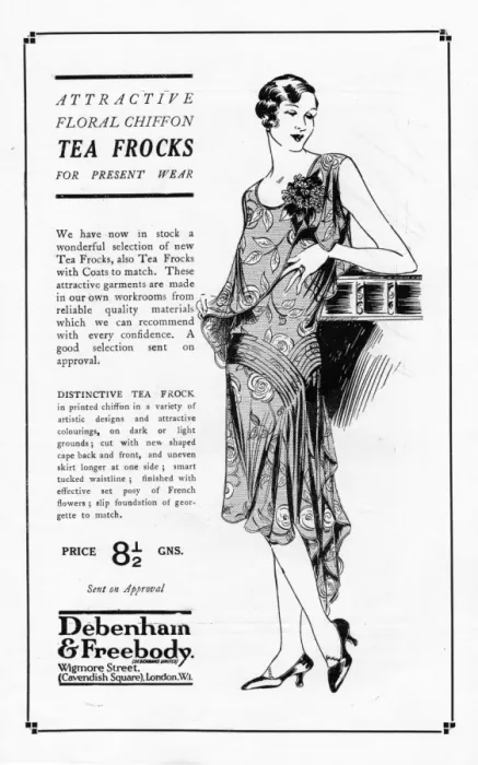 Framed Print : Advert for Debenham & Freebody floral chiffon tea frocks, 19 Framed Print : Advert for Debenham & Freebody floral chiffon tea frocks, 19