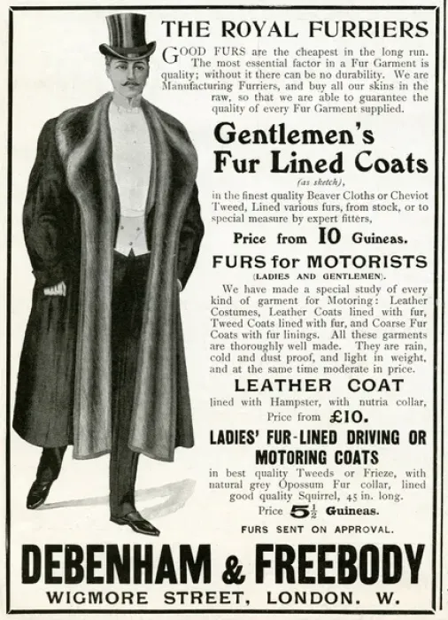 Framed Print : Advert for Debenham & Freebody mens fur lined coats 1905 Framed Print : Advert for Debenham & Freebody mens fur lined coats 1905