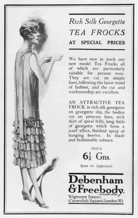Framed Print : Advert for Debenham & Freebody rich silk georgette tea frock Framed Print : Advert for Debenham & Freebody rich silk georgette tea frock